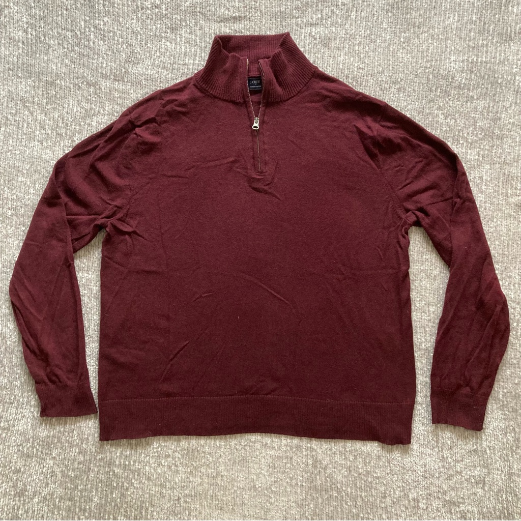 J.Crew Xl Harbor Cotton Quarter Zip Sweater Maroon Merino Blend Classic Modern
